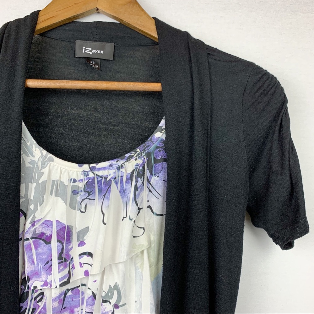 IZ Byer One Piece Ruffle Camisole Cardigan - Picture 2 of 8